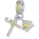 Silver Cross Birthstones Charm Fit for Pandora Charms Bracelet Crown Dangle Charms Beads Birthday Jewelry Gifts for Women