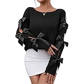 SISKIN Women's Pullover Knitted Bow Crew Neck Trendy Long Sleeve Knit Sweaters Cozy Cute Trendy Sweater Fall and Winter