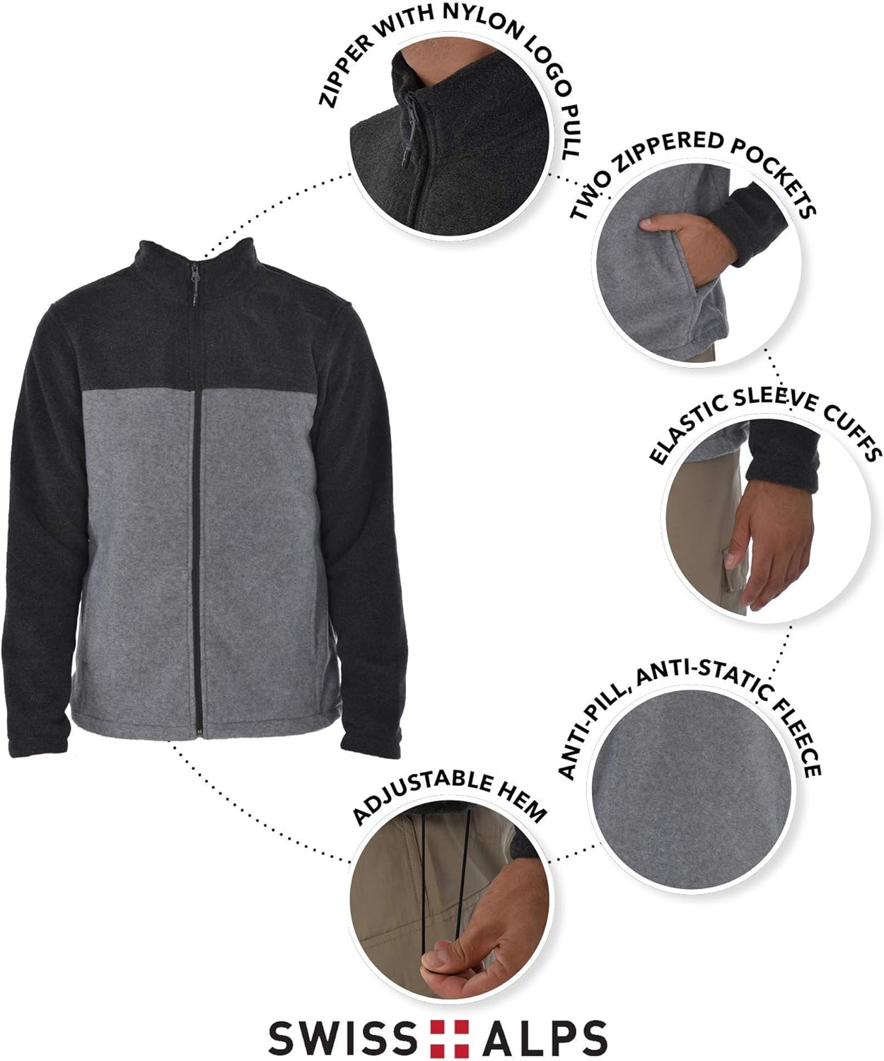 Swiss Alps Mens Full Zip Performance Polar Fleece Jacket Sweatshirt with Pockets at  Men’s Clothing store