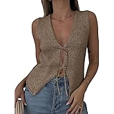 Mieeyali Womens Vintage Knittd Tank Y2k Vest Crop Top Sleeveless V-Neck Open Front Button Crochet Knit Vests Versatile Tops