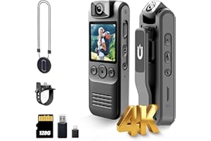 DayDateUp 4K 128GB Body Camera, Audio and Video Recording, with Magnetic Back Clip&Bike Mount, 180°Rotating Lens, Wearable Portable Bodycam for Outdoor/Sports/Security/Police