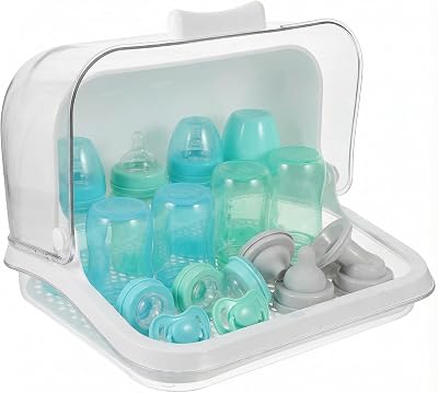 HEMOTON Baby Bottle Storage Box Drying Rack with Anti-dust Cover 33x28.5x21cm