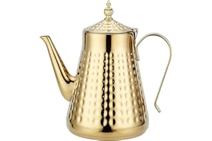 SANQIAHOME 1.8L(60oz) Stainless Steel Hammer Patterned Teapot with Removeable Infuser,Loose Leaf Cover,Gold