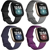 poshei 4 Pack Bands Compatible with Fitbit Versa 3 / Sense for Women and Men,Soft Silicone Sports Bands Replacement…