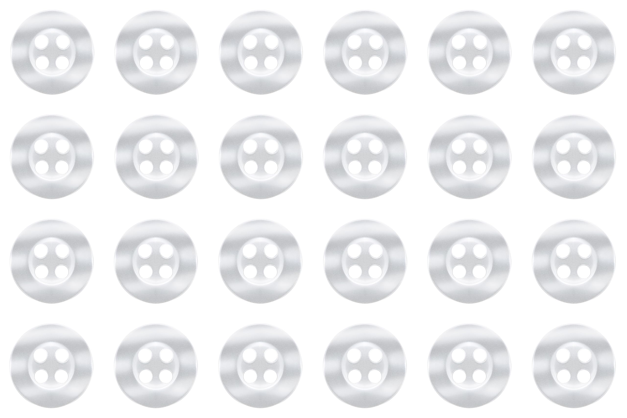 Pack of 24 White 11mm Round Sew On Plastic Buttons for Shirts Blouses Pearlescent Flat 4 Holes 18L