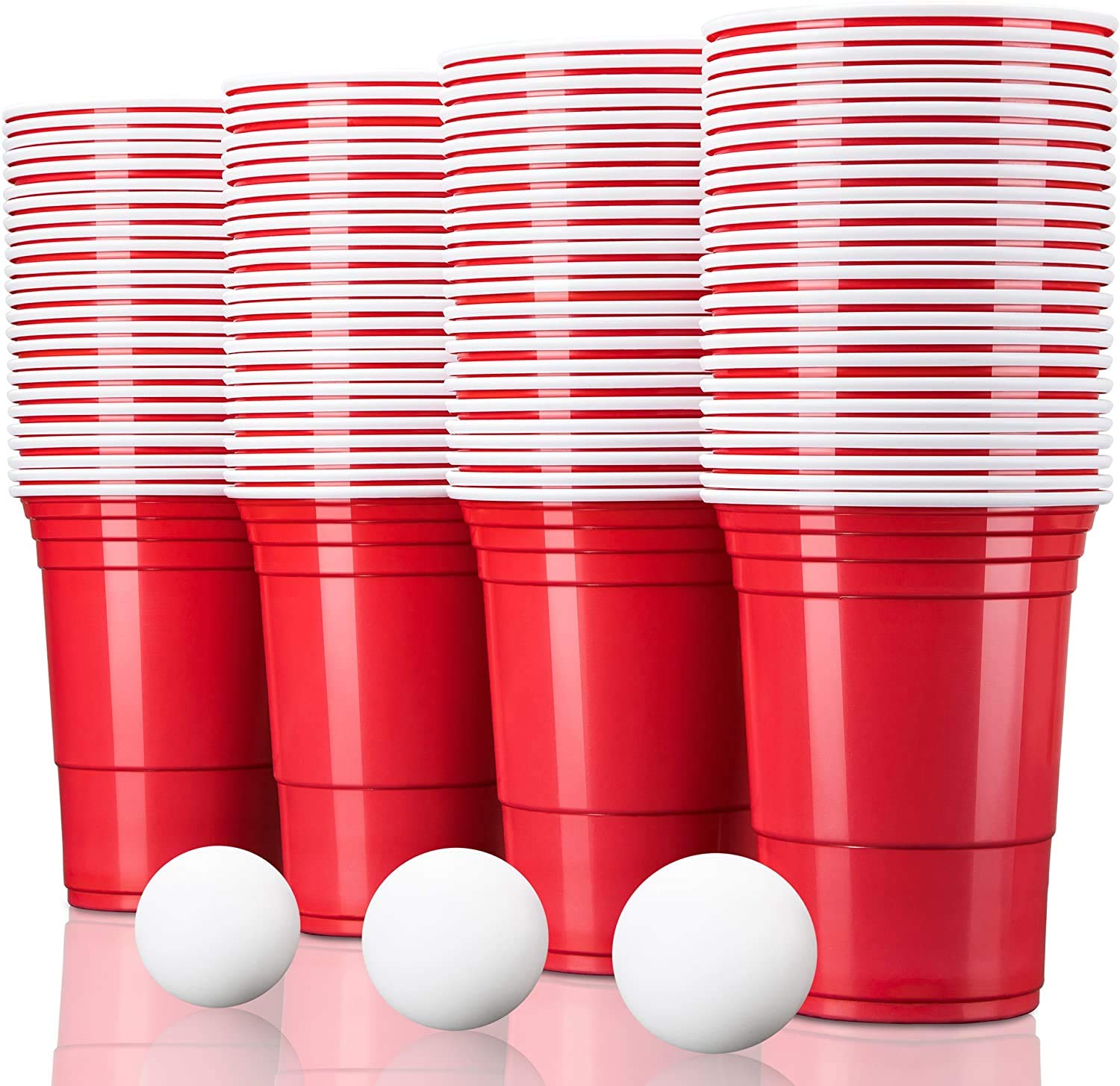 TRESKO® Red American Party Cups Drinking Cups, for Softdrinks Beer Cola Cocktails Beer Pong, Capacity 473 ml, Extra Strong Quality (100 Pack)
