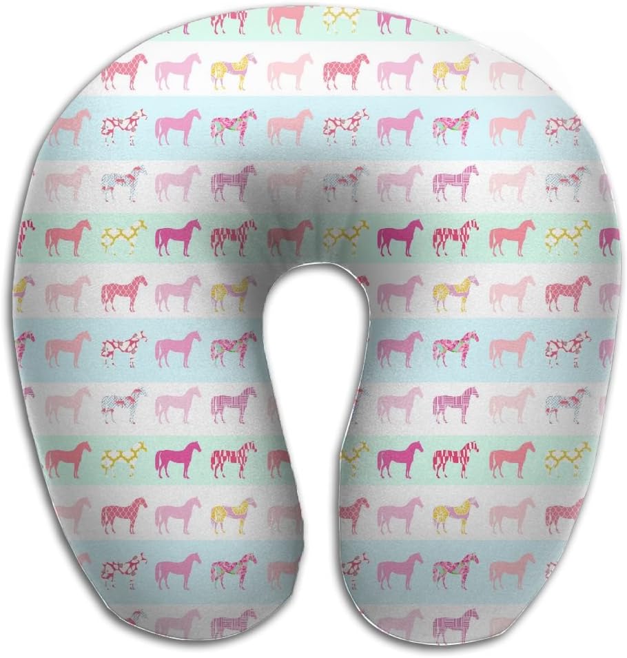 Preppy Horse Pretty Style Stripe Pattern Modern Style Equestrian Style Travel Pillow U Shaped Pillow Memory Foam Washable Cover For Travel,Home,Neck Pain,Airplane,Car,Bus Or Camping