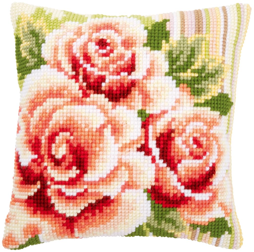 Vervaco Cross Stitch Kit: Cushion: Pink Roses I, Cotton, NA, 40 x 40cm