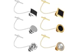QIANYU 6Pcs Tie Tacks for Men Tie Pins with Chain Ties Clips Suit Accessories Tack Clutch Clasps for Regular Ties Wedding Anniversary Business Hat Birthday Party Gift