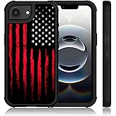 XWMHHP Compatible with iPhone 16E Case for Men Boys, 3-Layer Rugged Shockproof Hard Plastic Bumper +Soft Silicone Rubber Heavy Duty Protection Cover for SE 4 - Black Red American Flag