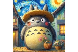 Diosedyer Totoro Diamond Painting Kit for Adults, 5D Full Drill Van Gogh Starry Night Style Anime Totoro with Straw Hat Diamo