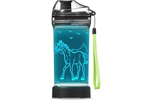 YuanDian Light Up Kids Water Bottle with 3D Horse Design- 14 OZ Tritan BPA Free - Cool Drinking Cups Gift for School Kindergarten Boys and Girls