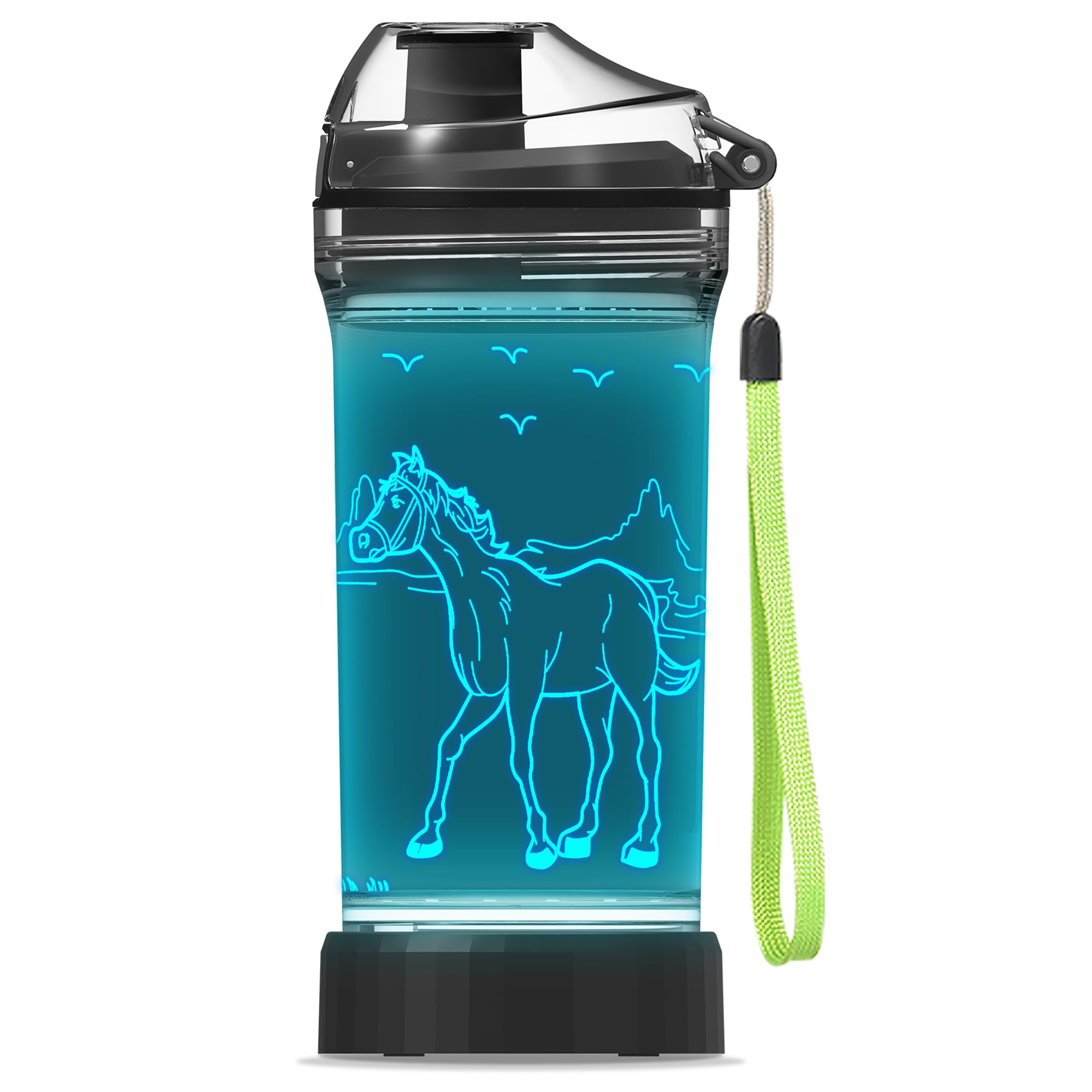 YuanDian Horse Water Bottle, Horse Gifts for Girls, Light Up Kids Drinks Bottle with 3D Glowing Night Light - 14 OZ Tritan BPA Free - Cool for School Kindergarten Boys and Girls