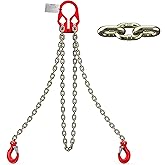 WowDIY Lifting Chains with Adjuster Hooks, 5/16 Inch x 10 Ft, 7000lbs / 3.18 Tons, Heavy Duty Industrial Chain Slings for Engine Hoist with 2 Legs Grab Hook