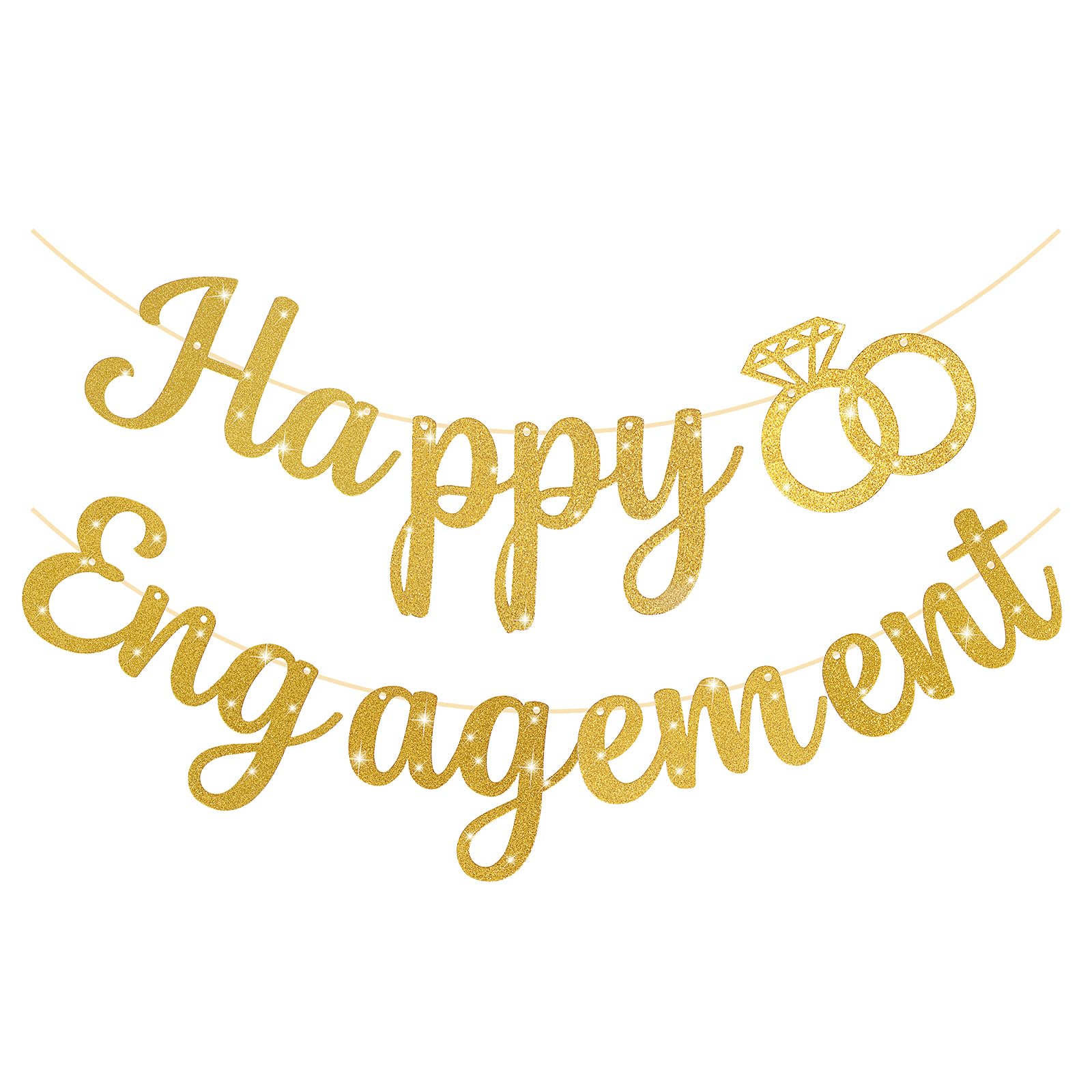 Gold Glitter Engagement Banner - No DIY Party Decorations - Pre-Strung Wedding Congratulations Signs for Girls, Women & Men