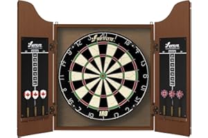 Swiftflyte Classic Cabinet and Bristle Dartboard Set with Staple-Free Bullseye, Rotating Number Ring, Tightly Packed Sisal Bo