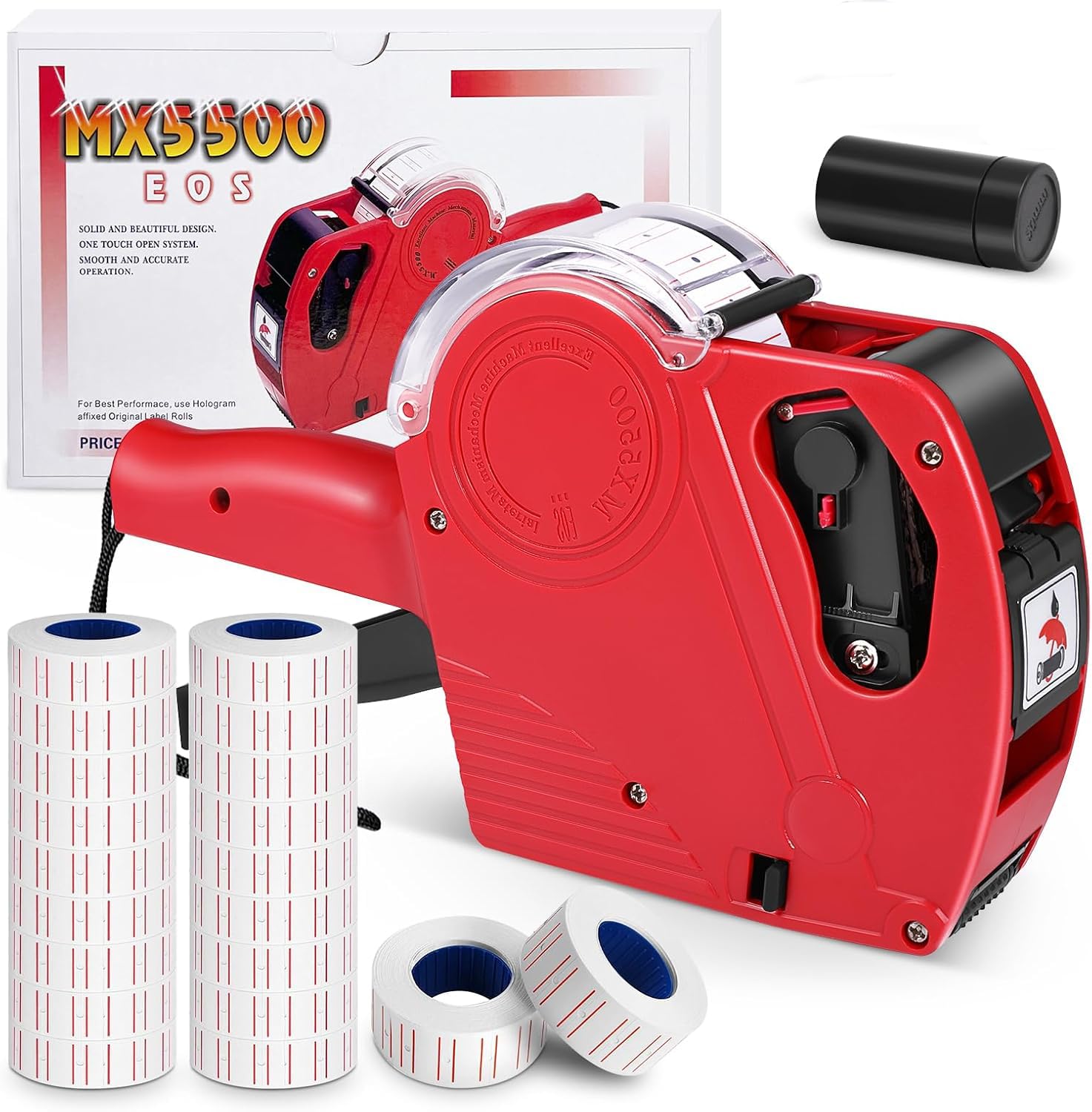 OunglyChoi 1 Packs Price Gun with 10000 Labels Red Pricing Label Gun Maker with Prices Labels & Ink Kit for Supermarket, Groceries, Stores, Office