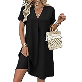 Zeagoo Summer Dresses for Women Short Sleeve Shift Dress V Neck Casual Mini Beach Vacation Boho Sundress with Pockets