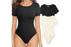 OQQ Women's 2 Piece Bodysuits Sexy Ribbed One Piece Short Sleeve Tops Bodysuits