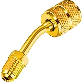 Chinco 1 Pcs R410a Mini Split Adapter 5/16 to 1/4 Male Flare, 45&deg; Angle | Vacuum Port for HVAC AC Charging, Quick Coupler Female, Refrigerant Service, Brass Thimble, 45&deg; Angle Fitting