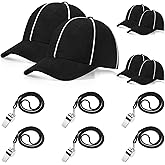 Suhine 6 Sets Football Referee Costume Kit Adjustable Soccer Hat Stainless Steel Whistle with Lanyard Penalty Tossing Flags for Halloween Umpire Judges Linesman Fan Sports Games Party