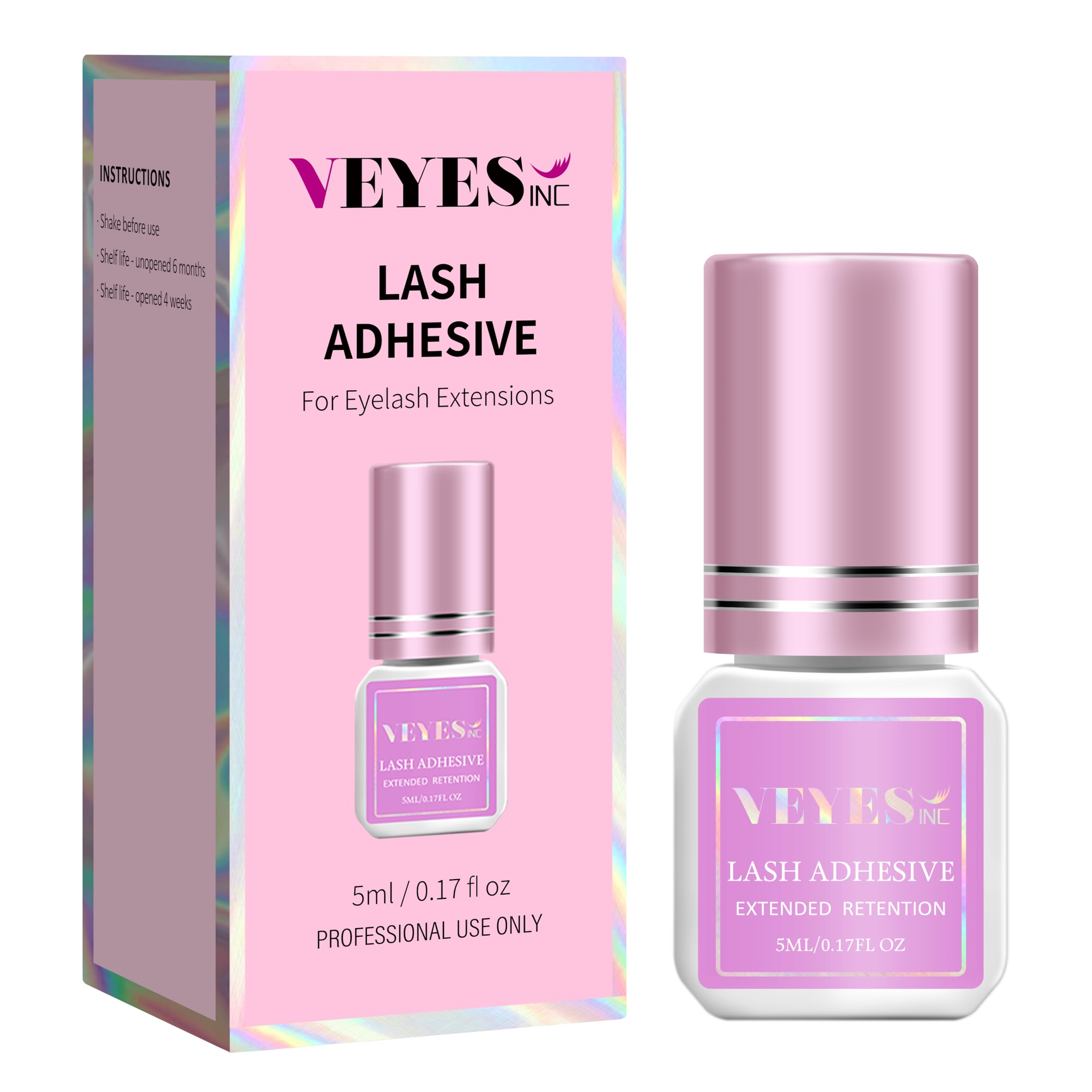 VEYES INC Eyelash Extension Glue - 0.5-1 Sec Drying (0.17fl.oz / 5ml)/Up to 8 Weeks Retention/Black Adhesive Salon Use for Lash Tech