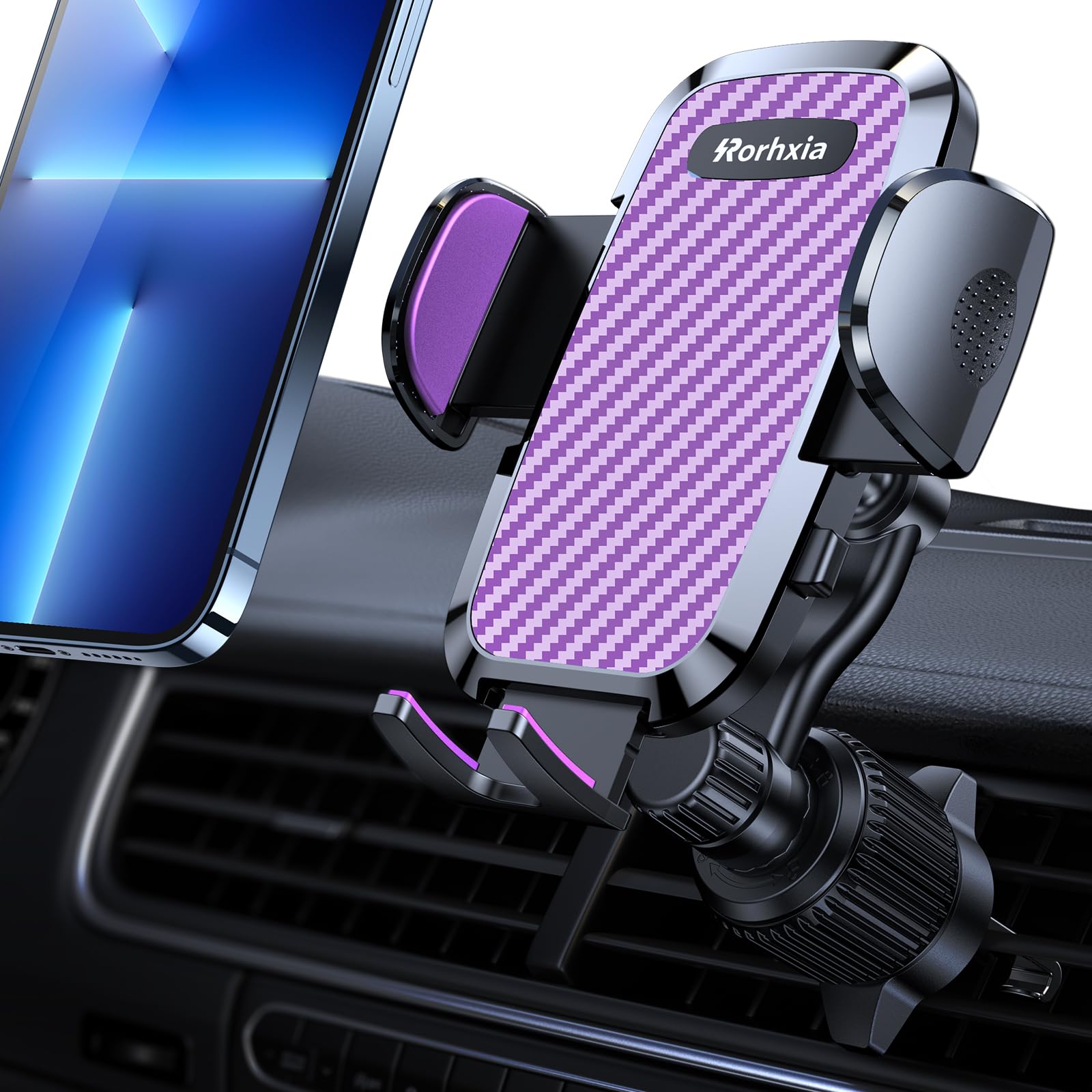 Rorhxia Purple Car Vent Phone Mount, [Never Blocking Vent, Enjoy The Comfort of The A/C] Hands-Free Universal Extension Clip Air Phone Holder Car Fit for All Phones iPhone Samsung