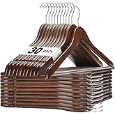 HOUSE DAY Walnut Wooden Hangers 30 Pack, Heavy Duty Wooden Coat Hanger for Closet, Solid Wood Hanger with Non Slip Pant Bar, Smooth Finish Wood Clothes Hangers for Shirts, Suits Jackets, Dress