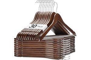 HOUSE DAY Walnut Wooden Hangers 30 Pack, Heavy Duty Wooden Coat Hanger for Closet, Solid Wood Hanger with Non Slip Pant Bar, Smooth Finish Wood Clothes Hangers for Shirts, Suits Jackets, Dress
