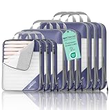 9 Set Compression Packing Cubes for Travel - Compressible, Lightweight, and Space-Saving Packing Cubes, Travel Essentials for Women, Bluish Purple