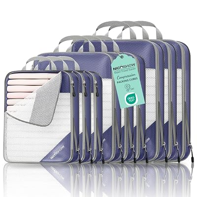 9 Set Compression Packing Cubes for Travel - Compressible, Lightweight, and Space-Saving Packing Cubes, Travel Essentials for Women, Bluish Purple
