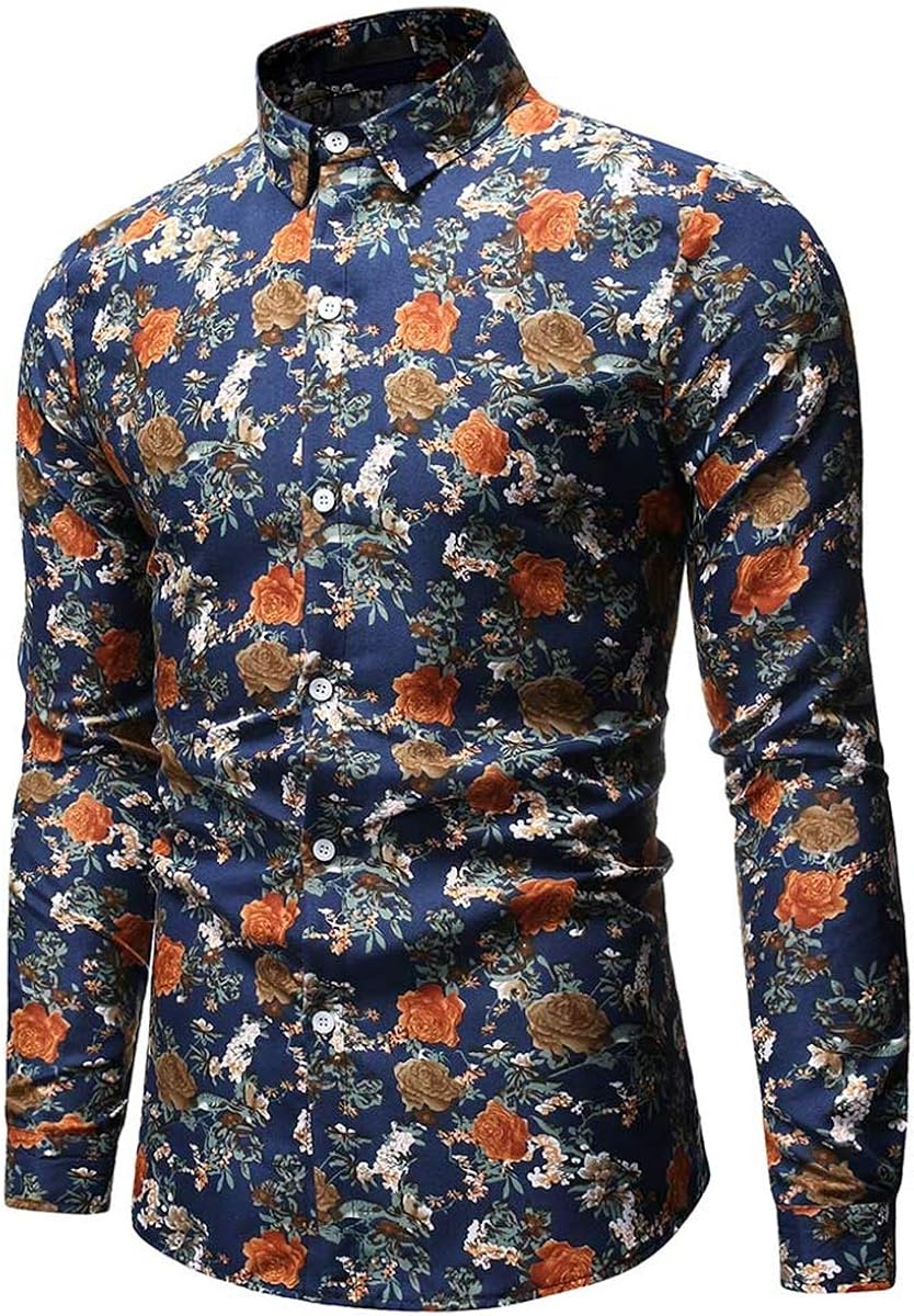 Men's Shirt Stylish Slim Fit Button Down Long Sleeve Floral Shirt at  Men’s Clothing store