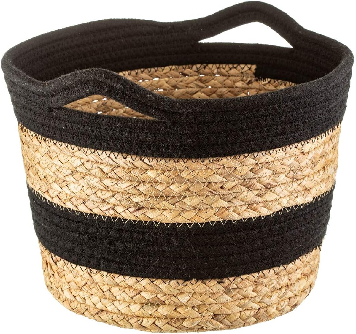 Sass & Belle Black Rope & Grass Stripe Basket, Black, Cream