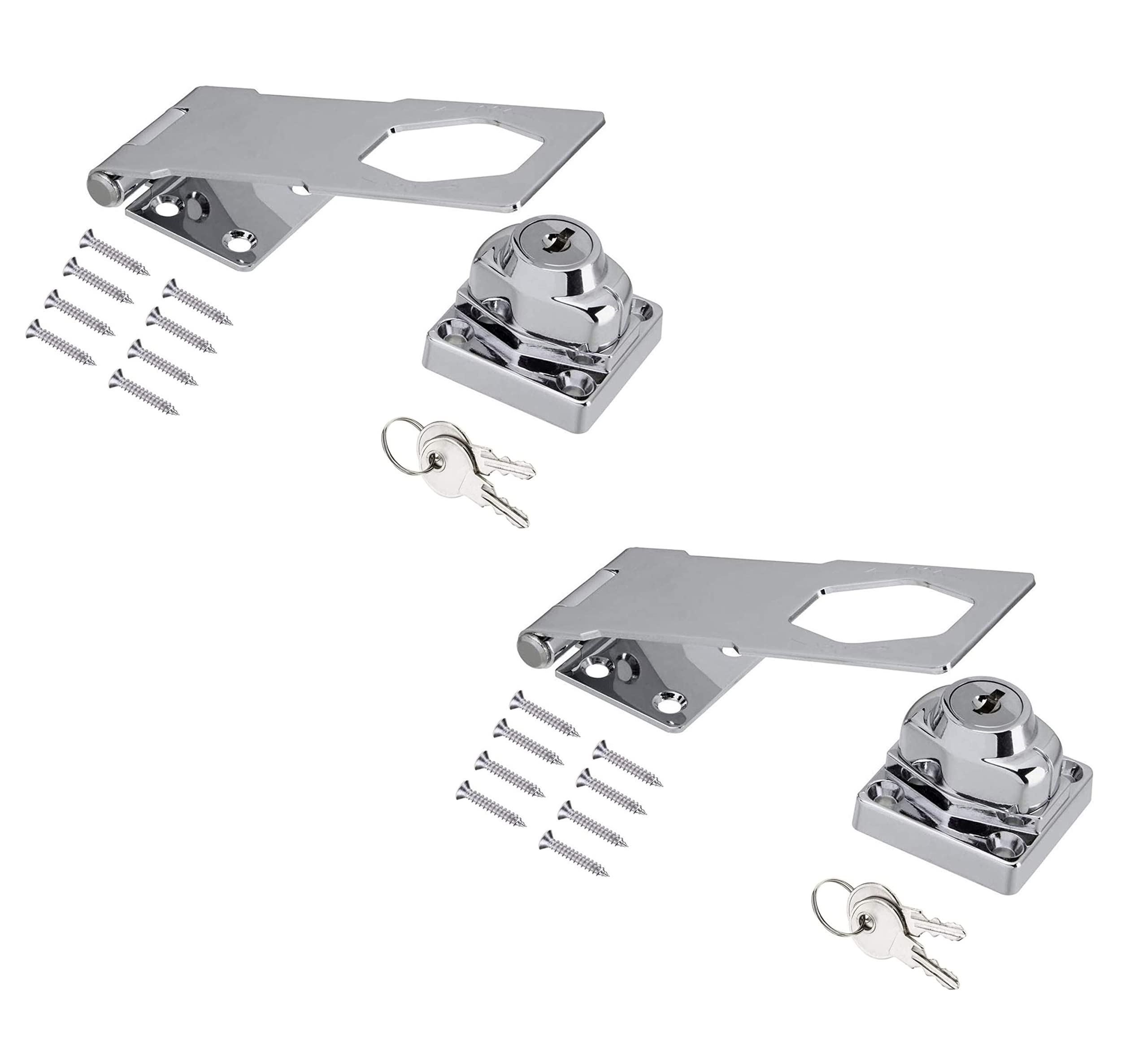 TERF® Heavy Duty Polished Chrome Key Operated Locking Hasp and Staple 115mm (4.52 inch) Key Locking Padlock including Fixing For Sheds Garden Gate Garage Furniture Cupboard Window - Pack of 2