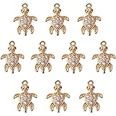 COGCHARGER 10 Pcs Turtle Pendant Charms Turtle Cubic Zirconia Pendants Brass CZ Charm Light Gold for Jewelry Necklace Bracelet Earring Making