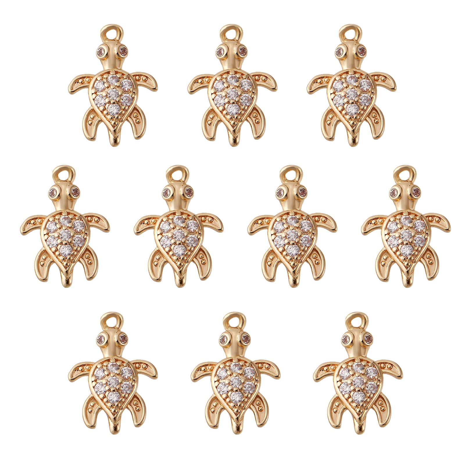 COGCHARGER 10 Pcs Turtle Pendant Charms Turtle Cubic Zirconia Pendants Brass CZ Charm Light Gold for Jewelry Necklace Bracelet Earring Making
