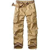 Sobrisah Mid Low Rise Cargo Pants for Men Youth Comfy Cotton Casual Streetwear Military Combat Work Trousers(No Belt)
