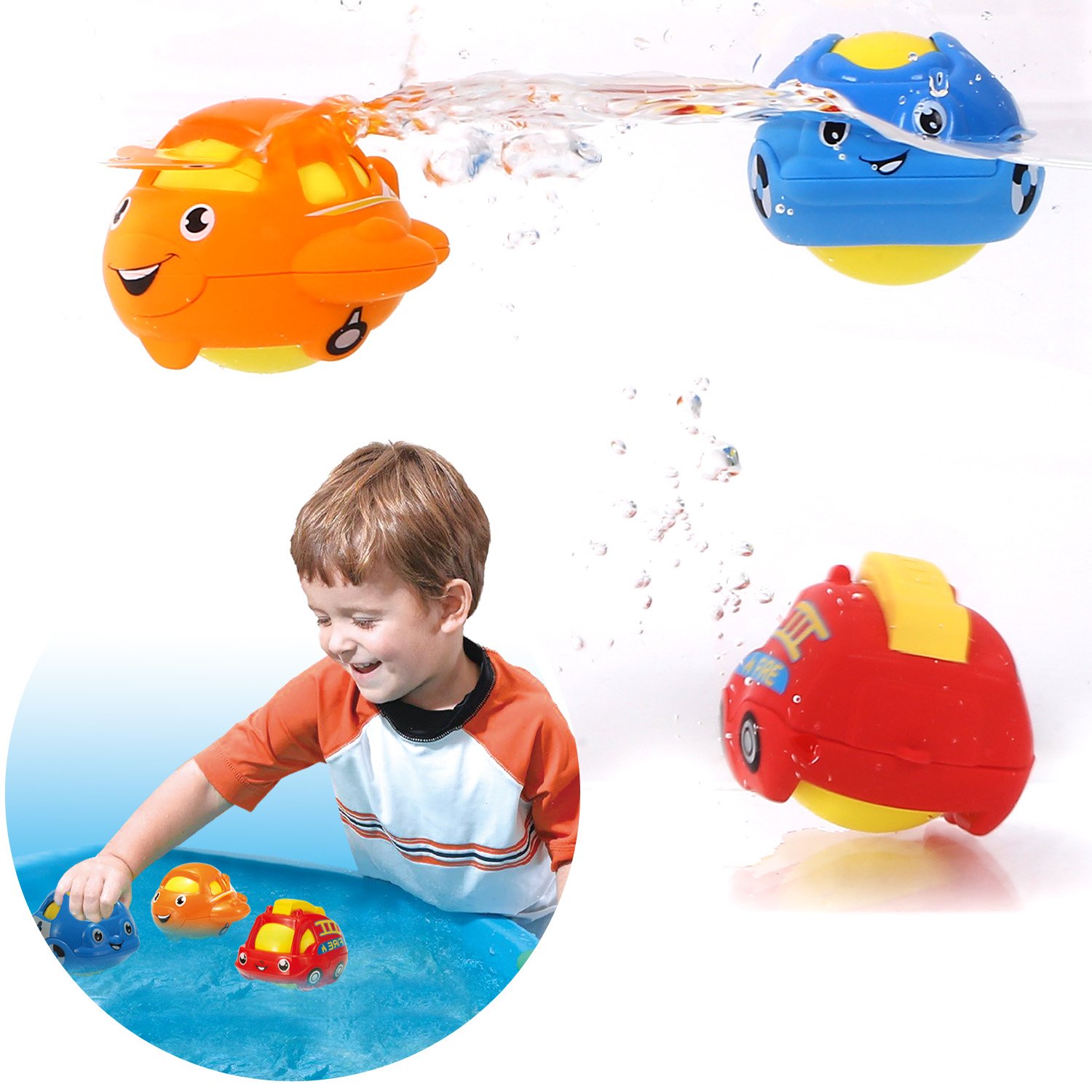 Peradix Children\'s Safe Water Toys 3 Pcs Floating Bath Toy, Fun Pool Game - Multi-coloured (Car)