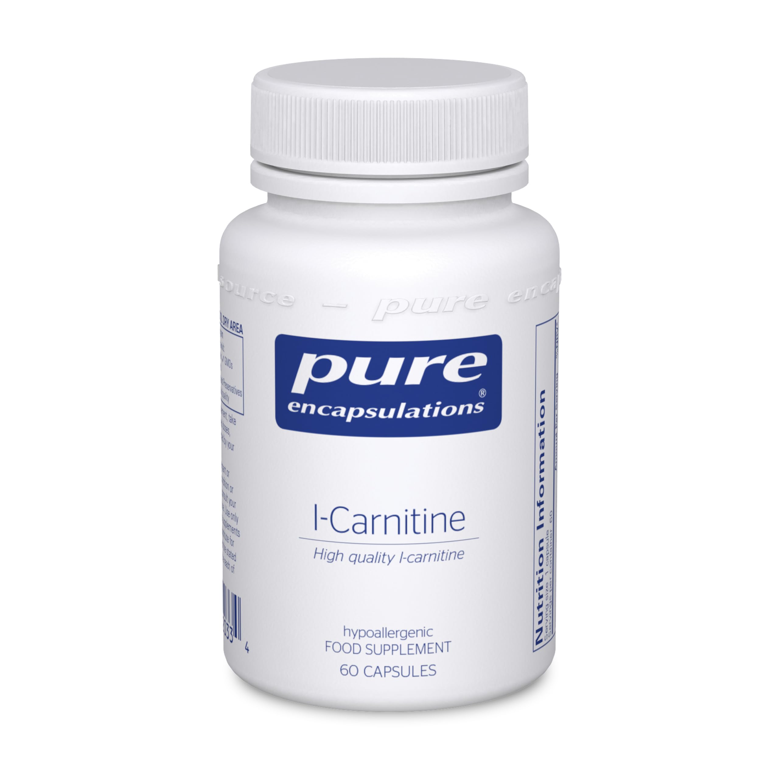 Pure Encapsulations L-Carnitine 340mg - Bioavailable Amino Acid - 60 Vegetarian Capsules