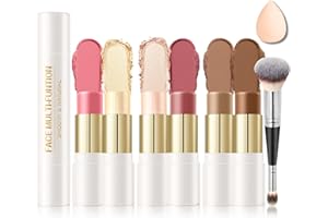 IONSGAKO 6 Colors Cream Contour Stick Makeup Kit, Double-ended Cream Highlighter Stick Bronzer and Blush Stick for Sculpt the Cheeks, Matte & Dewy Finish, Face Contour Kit for Beginners, Set A