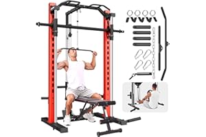 OPPSDECOR All-in-One Adjustable Smith Machine with LAT-Pull Down System Multi-Function Power Cage for Home Gym Cable Crossover Squat Rack of Workout Machine Training Equipment with Attachments