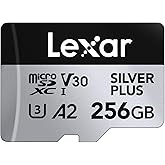 Lexar 256GB Silver Plus Micro SD Card Up to 205 MB/s, MicroSDXC UHS-I Flash Memory Card with Adapter, C10, U3, A2, V30, Full