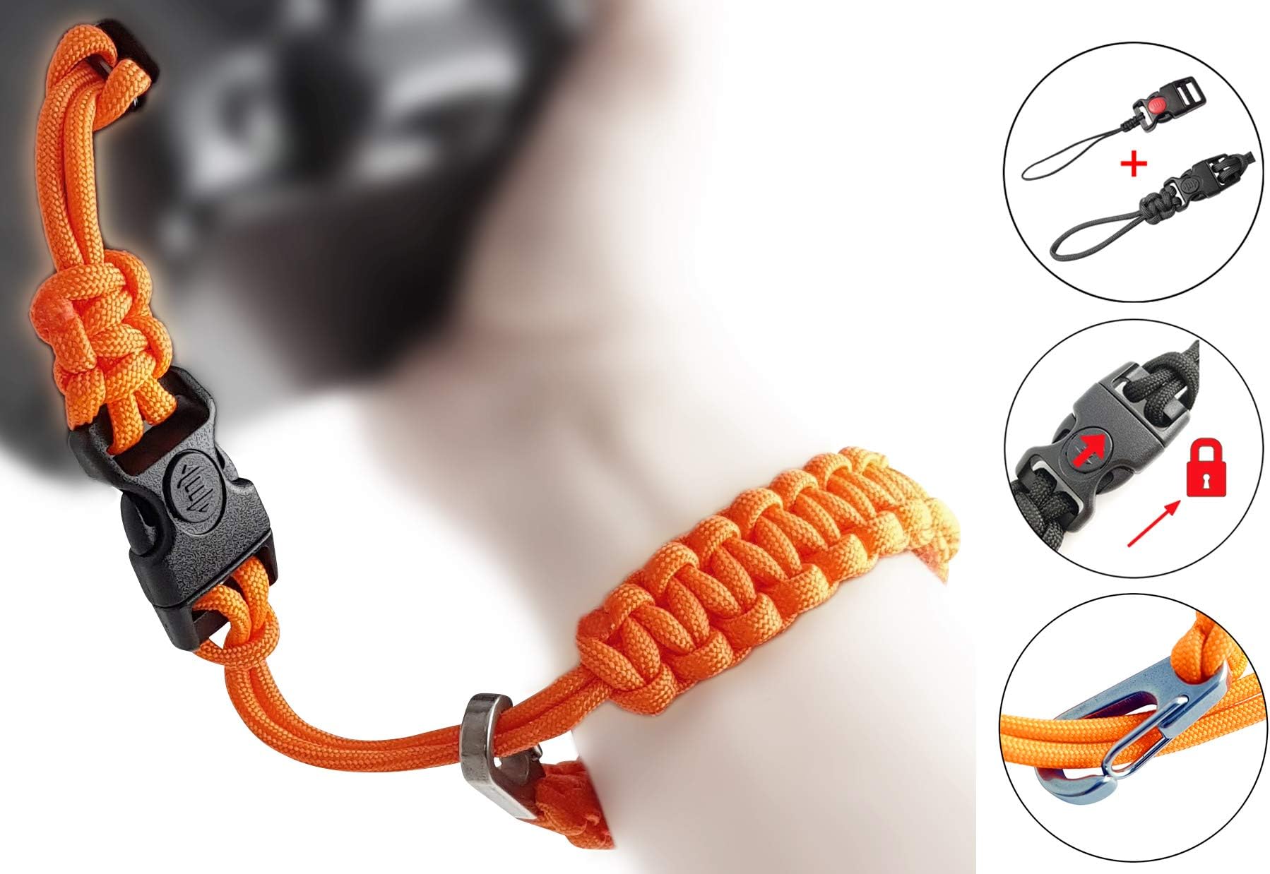 Paracord Camera Loop/Click with Lock/ORANGE/DSLR SLR Compact Camera Wrist Strap Bracelet // by MIND-CARE-ESSENTIALS