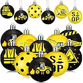 HyDren 40 Pcs Mini Construction Ornaments Yellow and Black Construction Theme Party Decoration 1.2 Inch Small Hanging Ball for Holiday Decorations