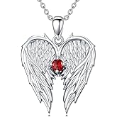Dorunmo 925 Sterling Silver Angel Wing Heart Necklace, Guardian Angel Birthstone Pendant Jewelry for Women, Valentine's Day Anniversary Birthday Gifts for Her Wife Girlfriend Mom