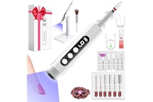 PHAIN Electric Nail Drill Kit with U V Nail Lamp,Portable Cordless Electric Nail File with Display Screen,9 Speeds Professional Manicure Pedicure Polishing 12-in-1 Nail Drill Kit for Home and Salon Use