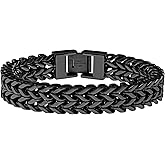 Metro Jewelry Double Rows Foxtail Chain Bracelet for Men in Stainless Steel with Antique or Black Ion Plating- 8.25 Inches Long 12 MM Wide with Fold Over Clasp