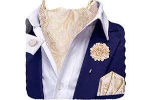 Hi-Tie Silk Ascot for Men Self Tie Men's Cravat and Flower Lapel Pin Handkerchief Cufflinks Set for Wedding Party