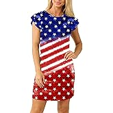 AOBUTE Womens 4th of July Dress American Flag Party Dresses USA Parade Mini Dress