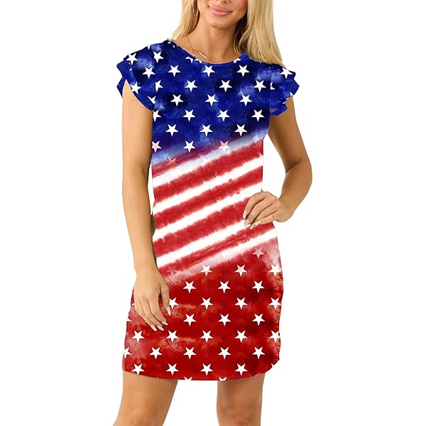 american flag bodycon dress Anna-Kaci Women's American Flag Sequin Dress V-Neck Sleeveless USA Patriotic Striped Glitter Tank Mini Dress, Large 12-14 / Multicolored